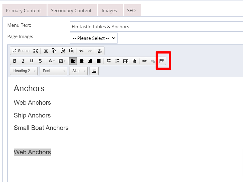 Adding Anchors to Your Pages